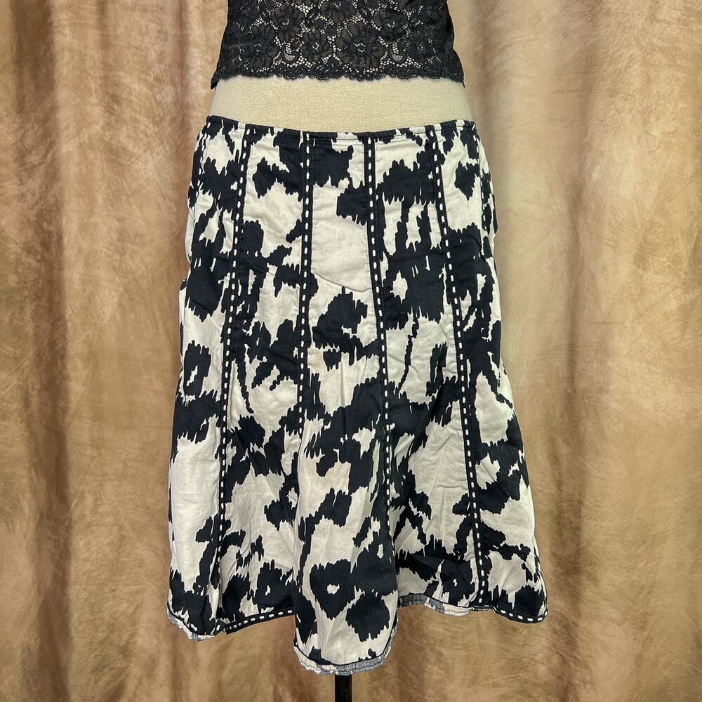 Animal Print Midi Skirt Black & White Abstract Paneled Embroidered Trim Western